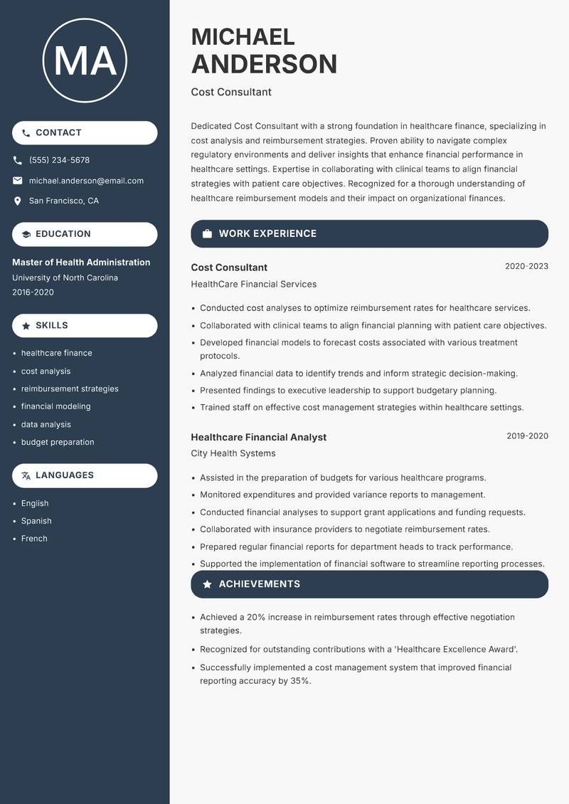 Cost Consultant resume template — Compact