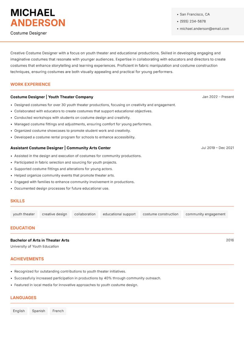 Costume Designer resume template — Modern Professional