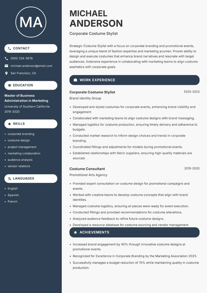 Costume Stylist resume template — Compact