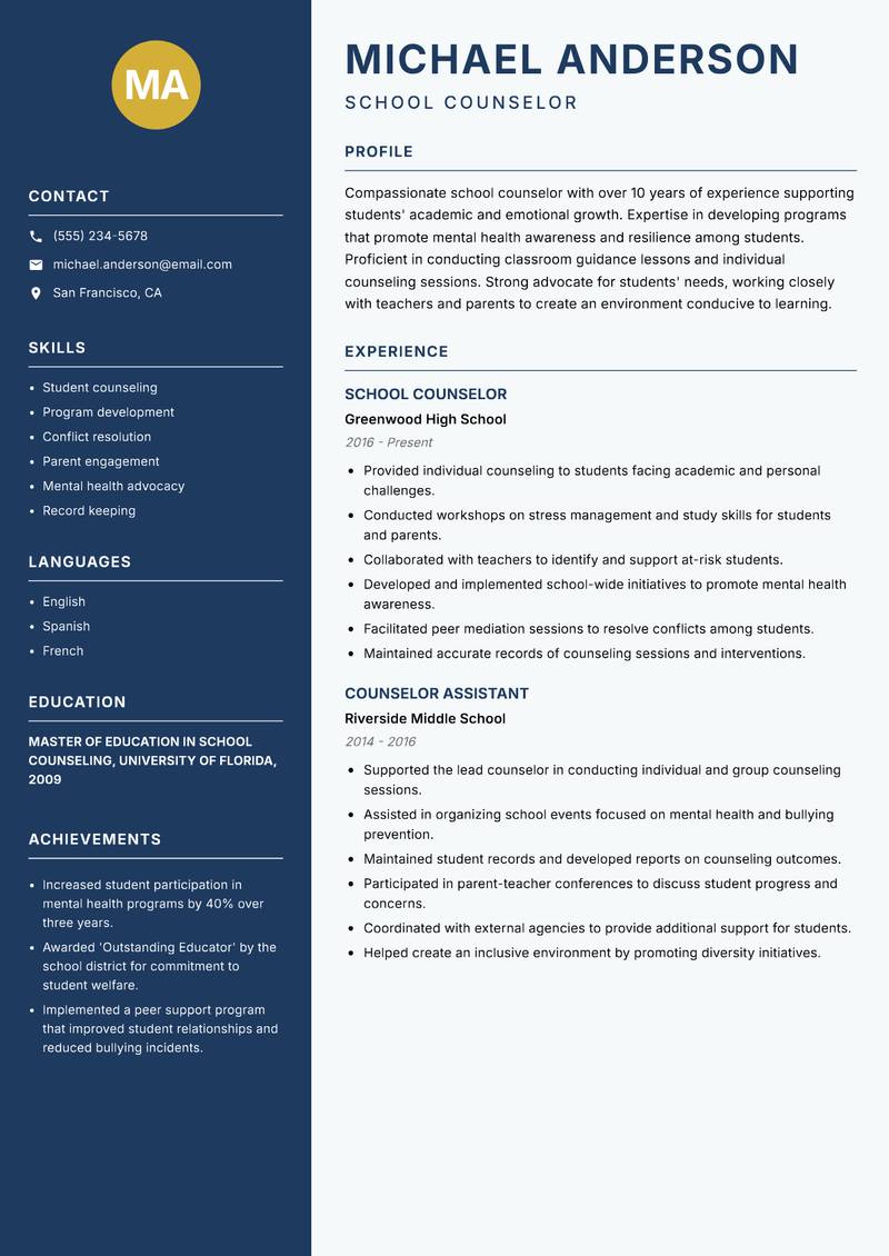 Counselor resume template — Classic Clean