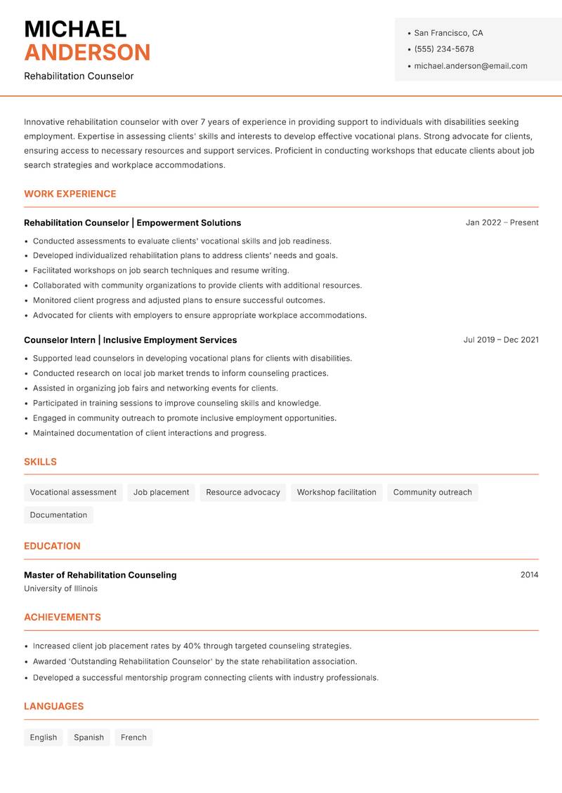 Counselor resume template — Modern Professional