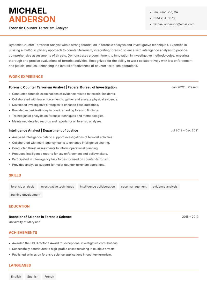 Counter Terrorism Analyst resume template — Modern Professional