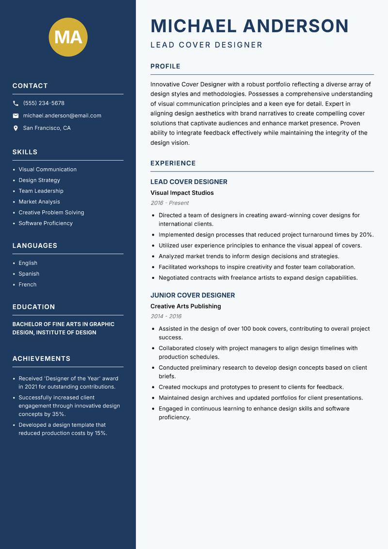 Cover Designer resume template — Classic Clean