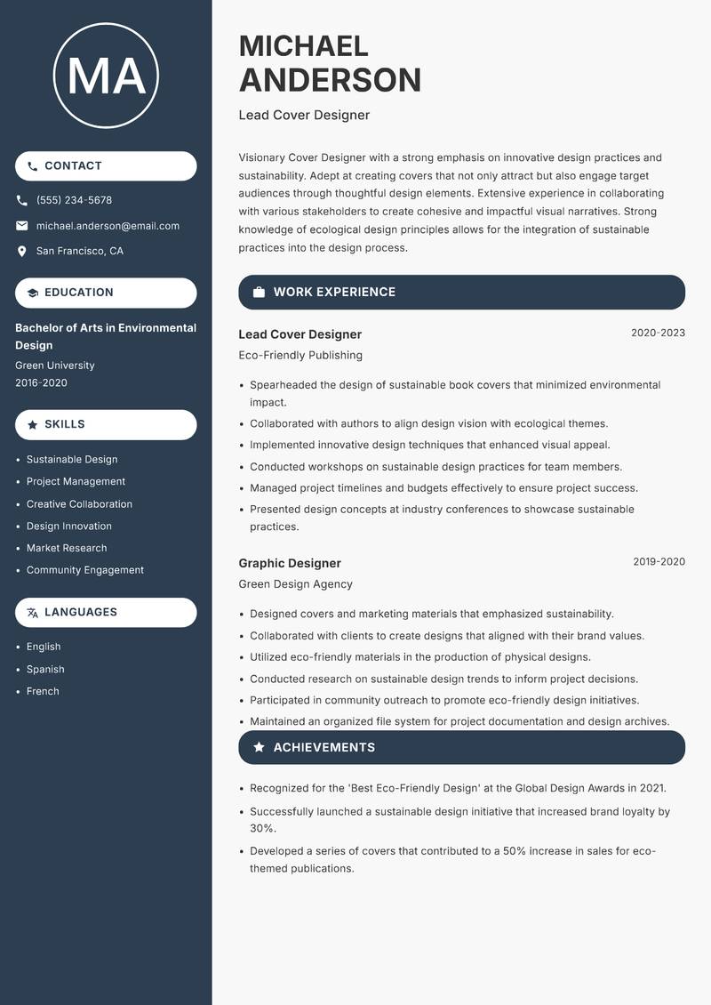 Cover Designer resume template — Compact