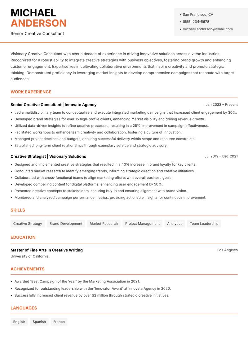 Creative Consultant resume template — Modern Professional