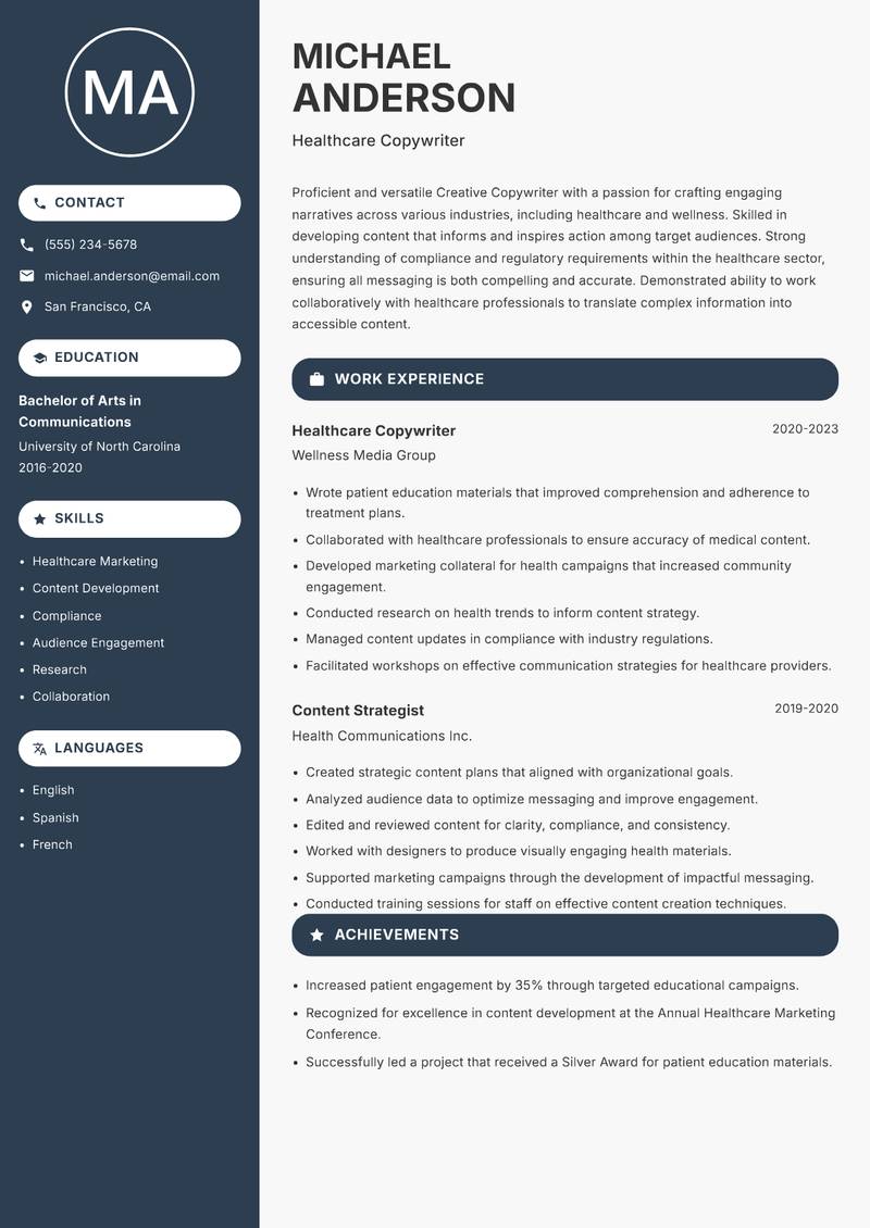 Creative Copywriter resume template — Compact