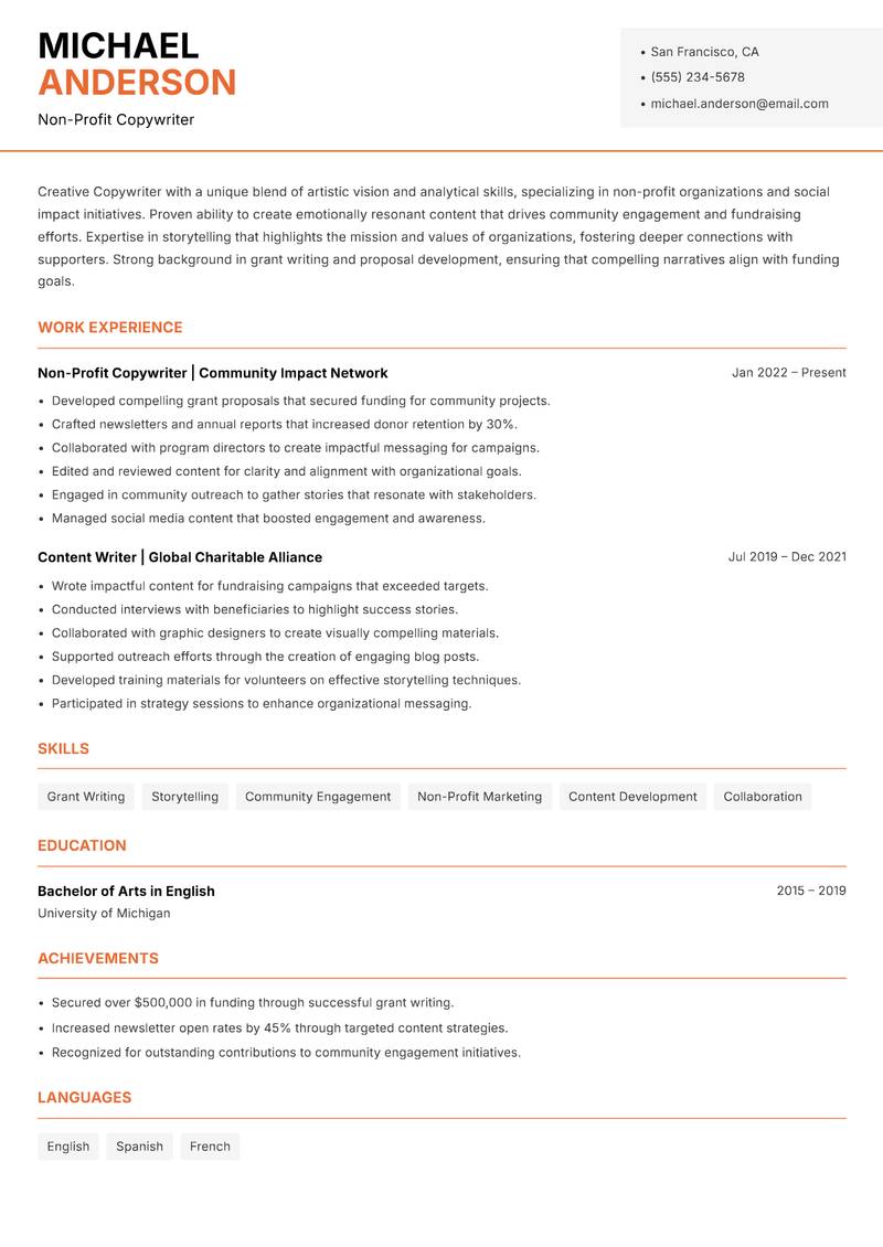 Creative Copywriter resume template — Modern Professional