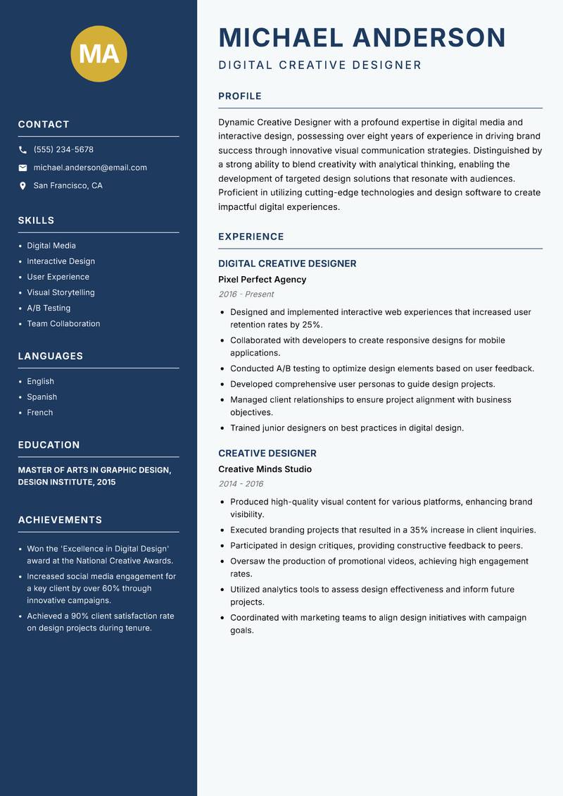Creative Designer resume template — Classic Clean