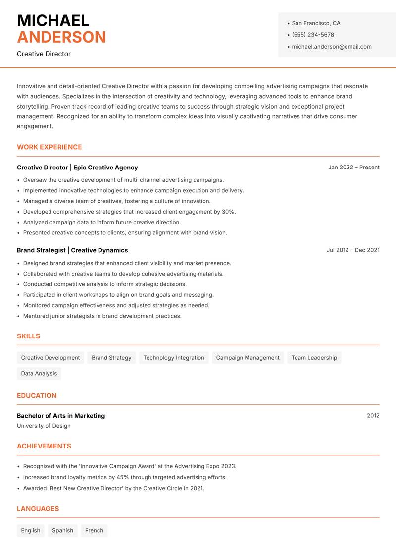 Creative Director Advertising resume template — Modern Professional