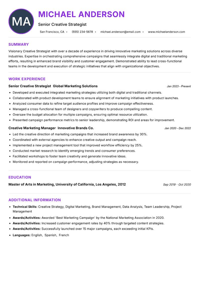 Creative Strategist resume example — ATS-friendly template
