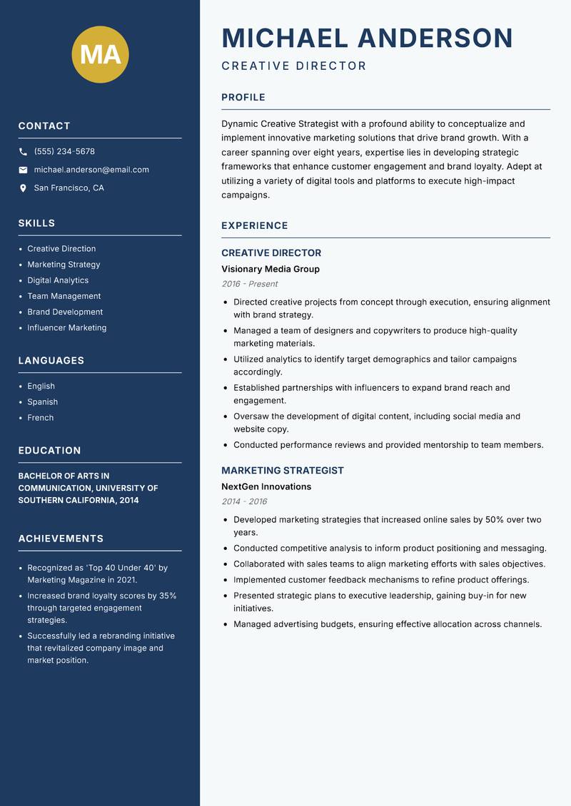 Creative Strategist resume template — Classic Clean
