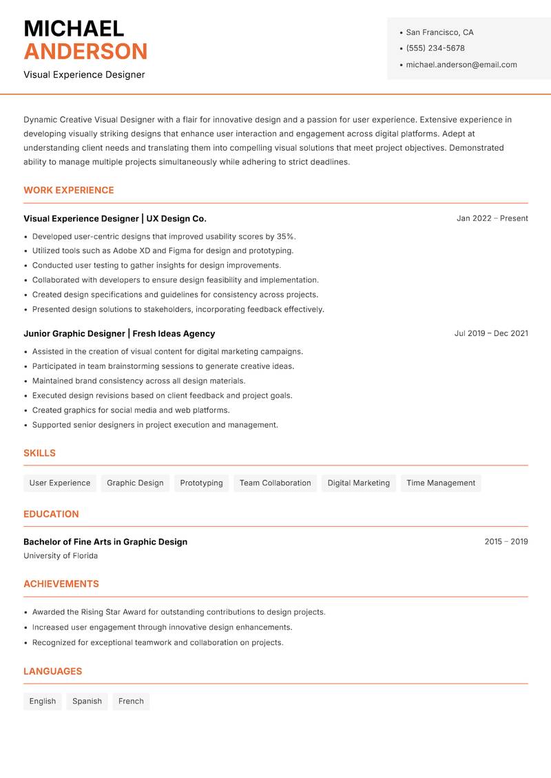 Creative Visual Designer resume template — Modern Professional
