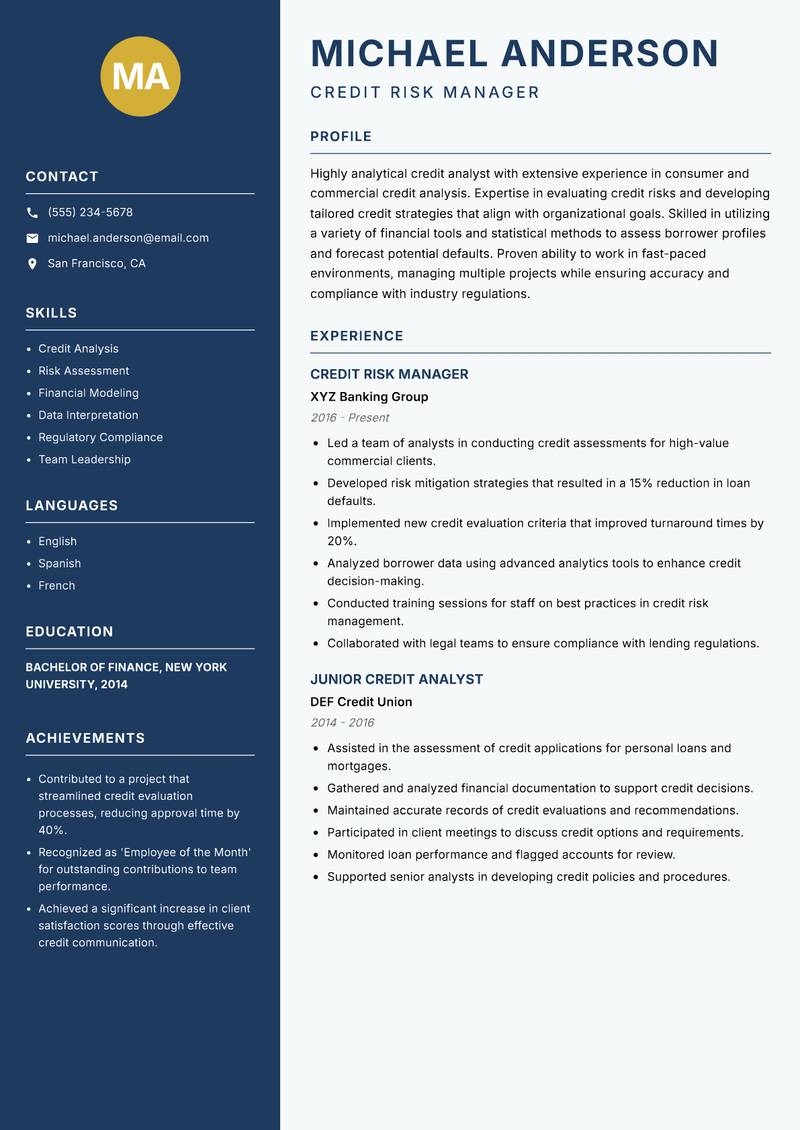 Credit Analyst resume template — Classic Clean