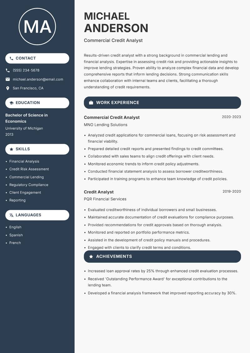 Credit Analyst resume template — Compact