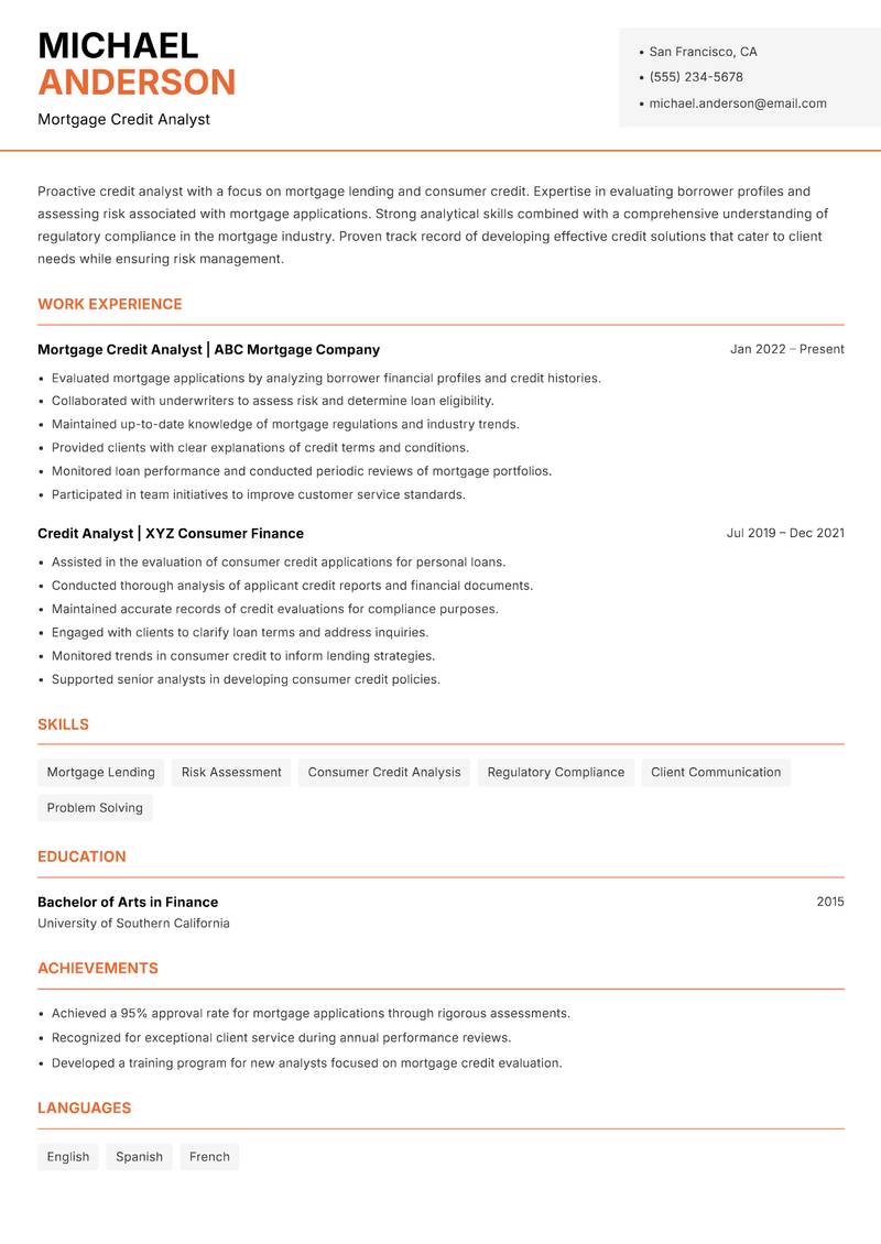 Credit Analyst resume template — Modern Professional