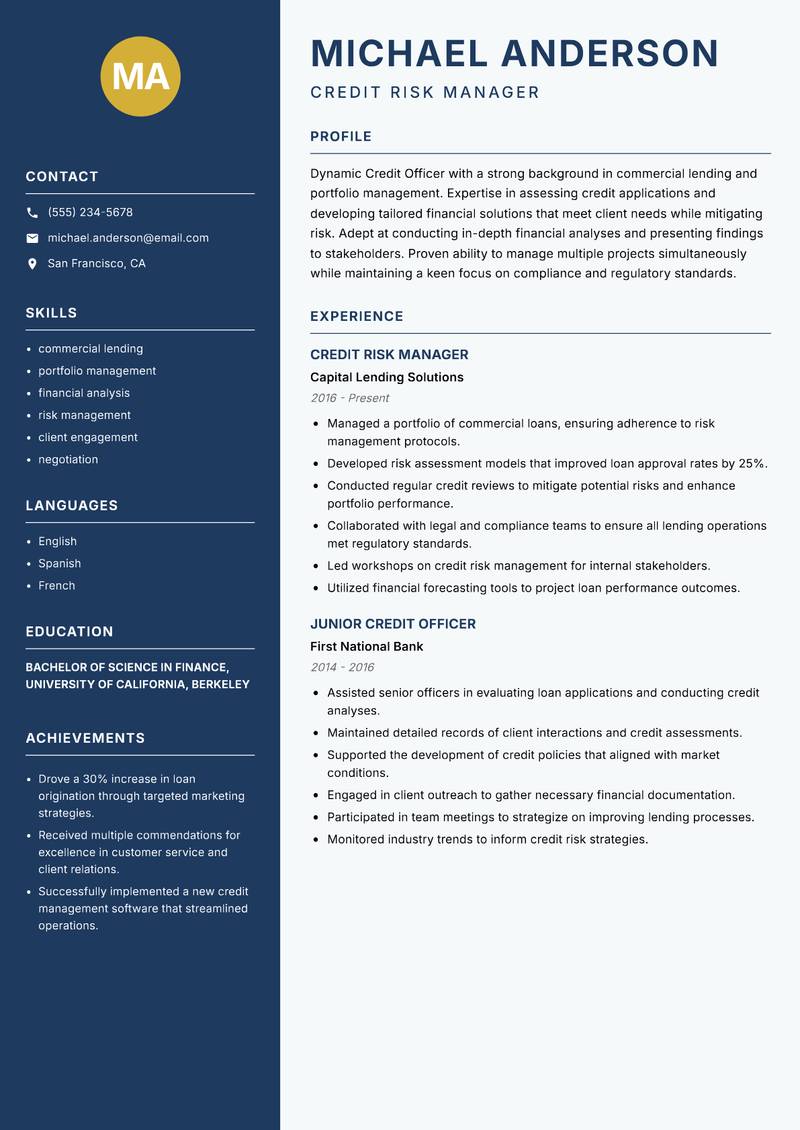 Credit Officer resume template — Classic Clean