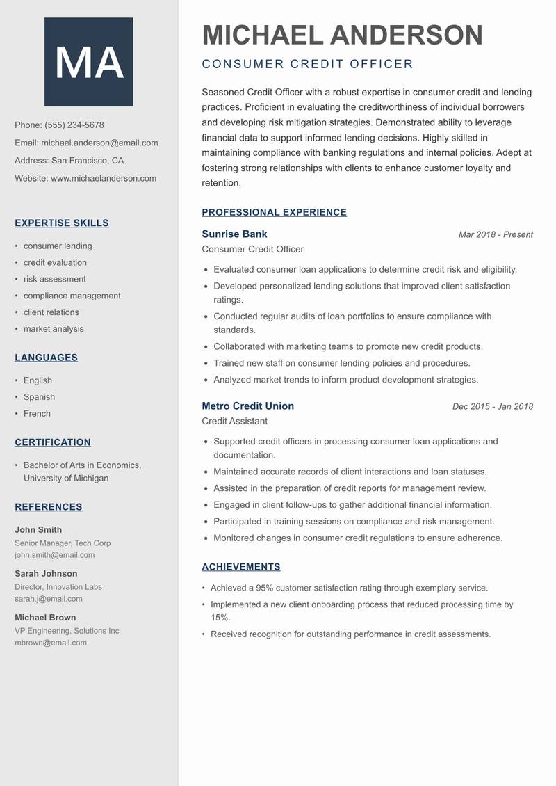 Credit Officer resume template — Creative Minimal