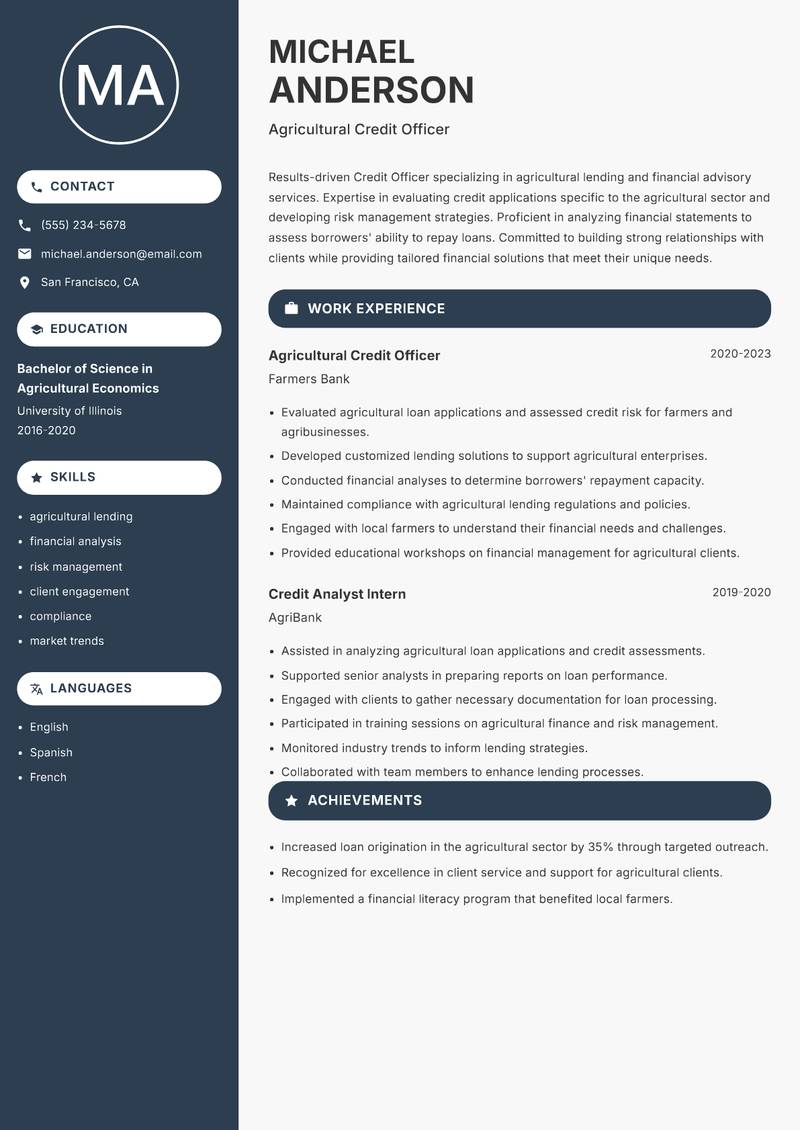 Credit Officer resume template — Compact