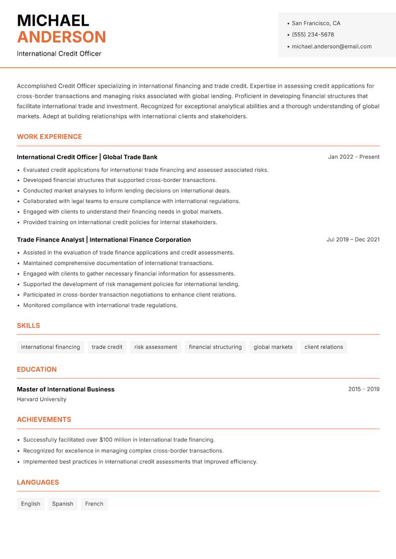 Credit Officer resume template — Modern Professional