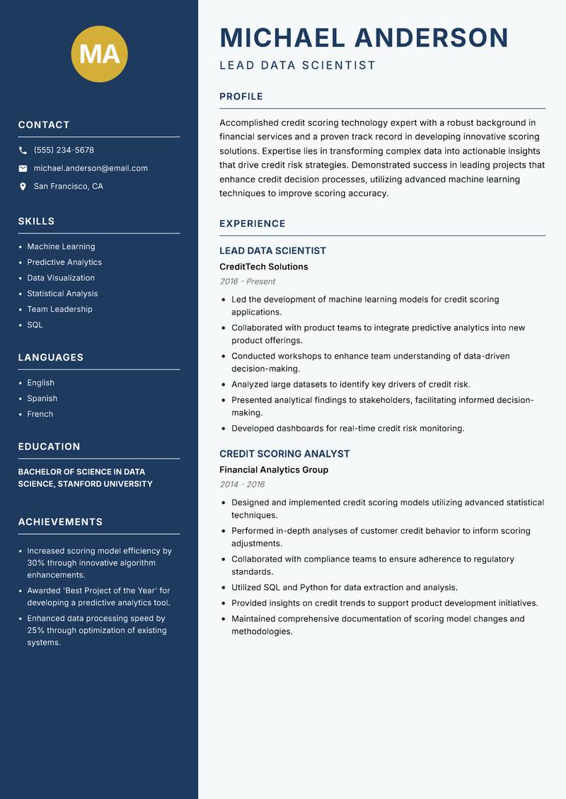 Credit Scoring Technology Analyst resume template — Classic Clean
