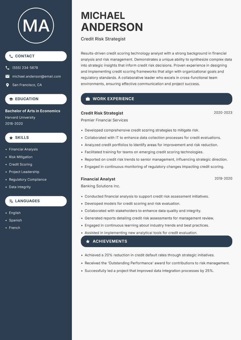 Credit Scoring Technology Analyst resume template — Compact