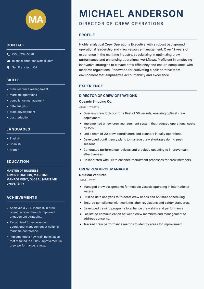 Crew Operations Executive resume template — Classic Clean