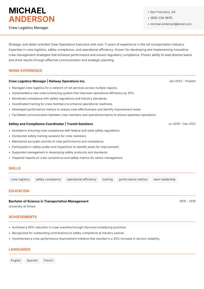 Crew Operations Executive resume template — Modern Professional