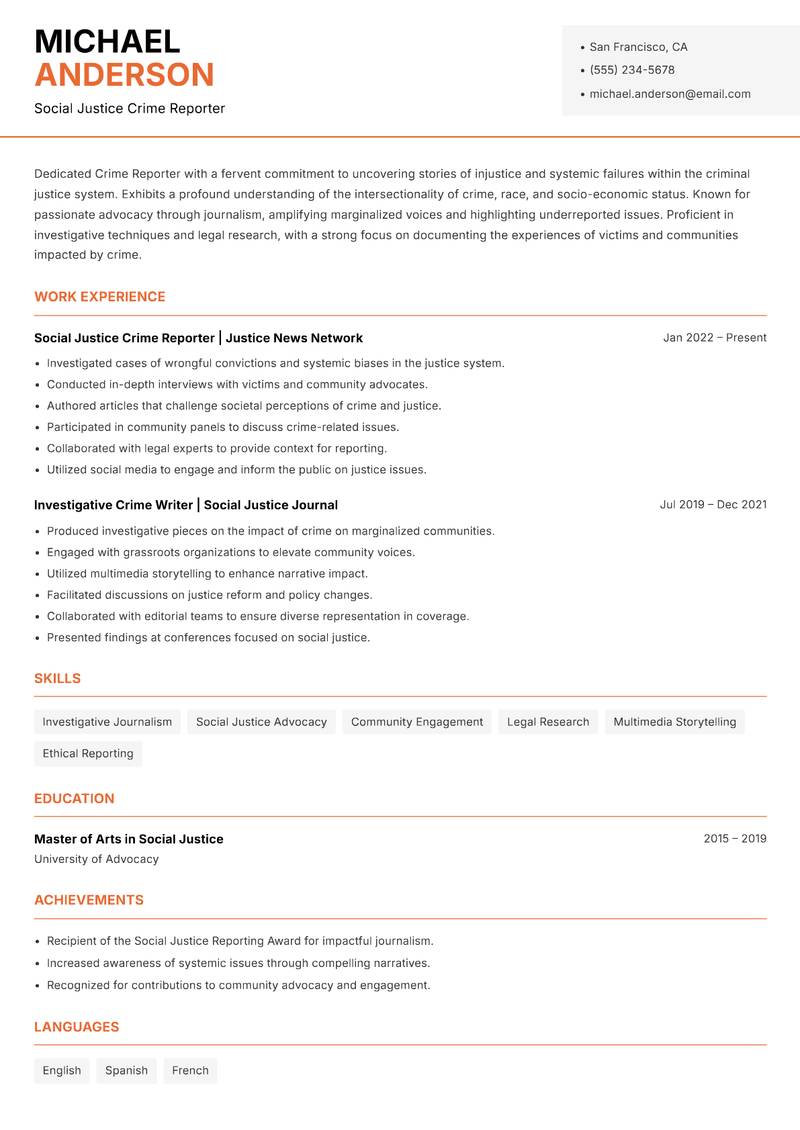 Crime Reporter resume template — Modern Professional