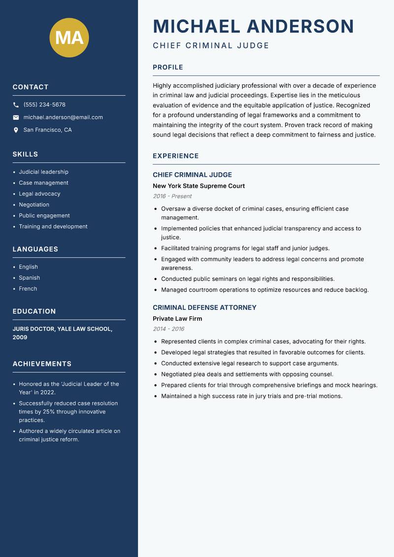 Criminal Judge resume template — Classic Clean