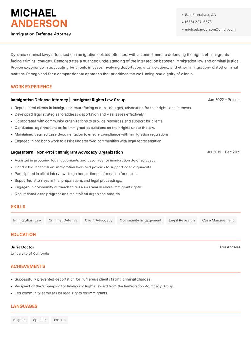 Criminal Lawyer resume template — Modern Professional