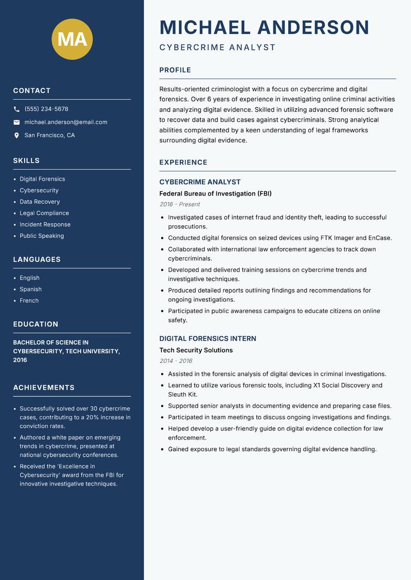 Criminologist resume template — Classic Clean
