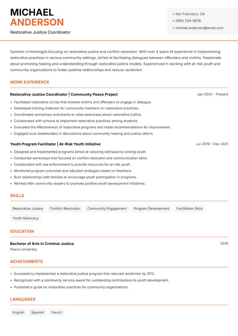 Criminologist resume template — Modern Professional