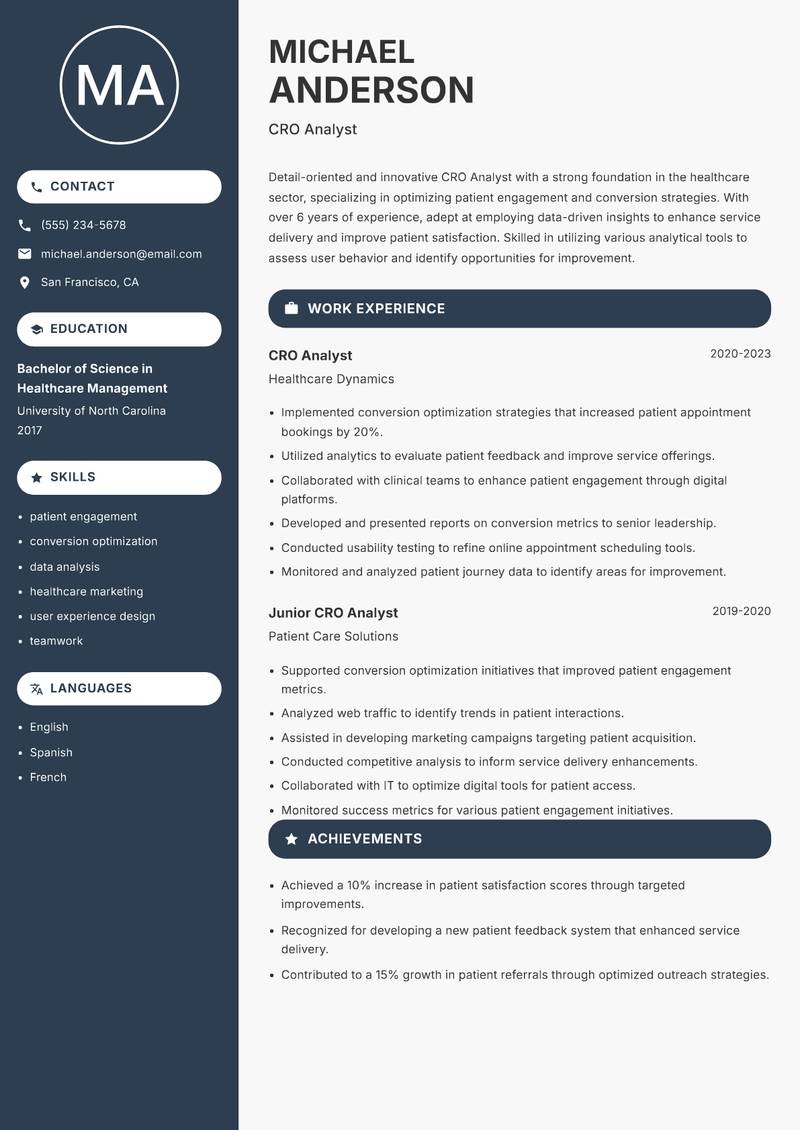 CRO Analyst resume template — Compact