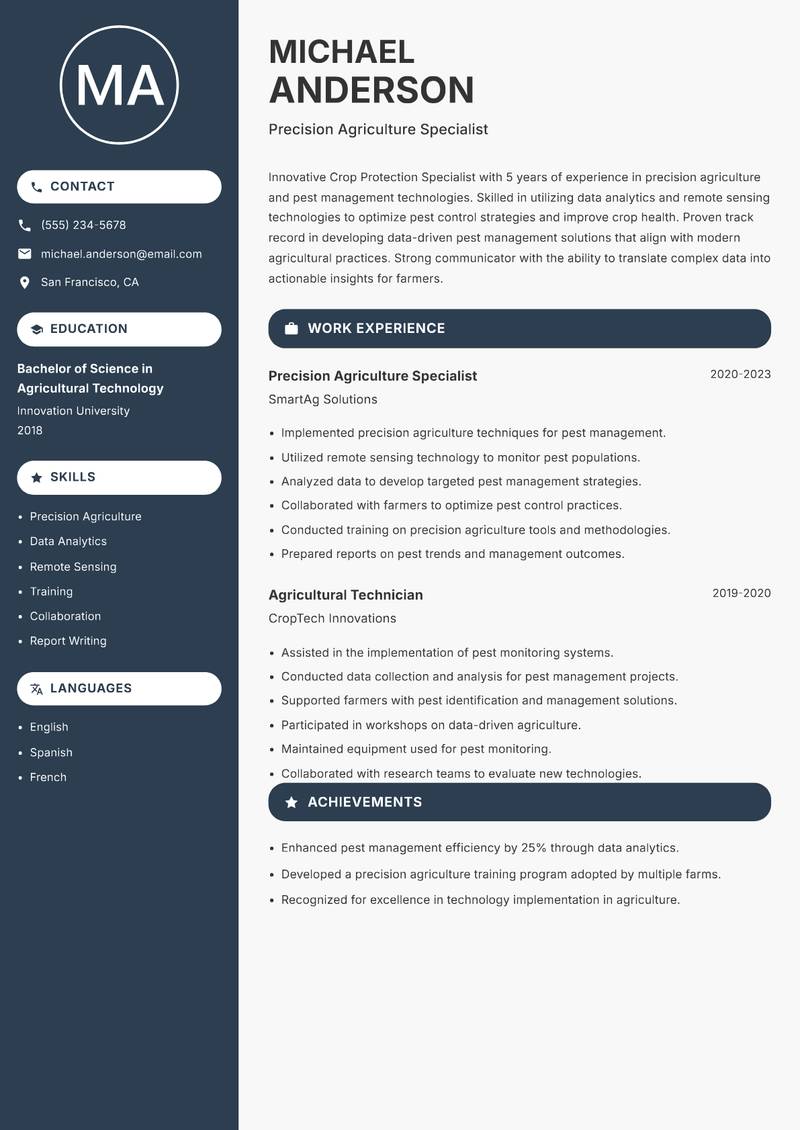 Crop Protection Specialist resume template — Compact