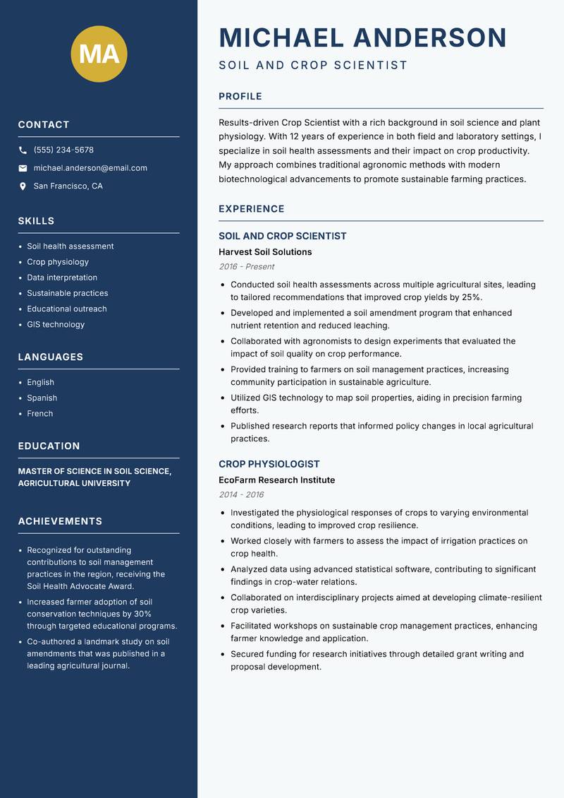 Crop Scientist resume template — Classic Clean