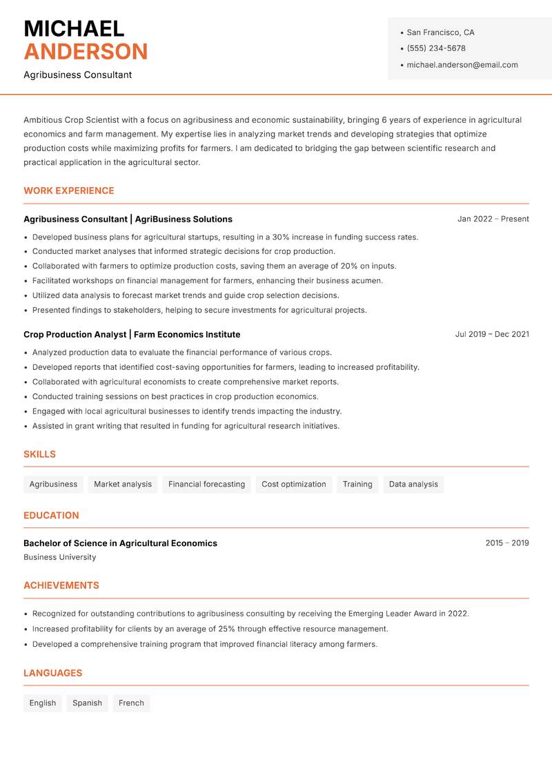 Crop Scientist resume template — Modern Professional
