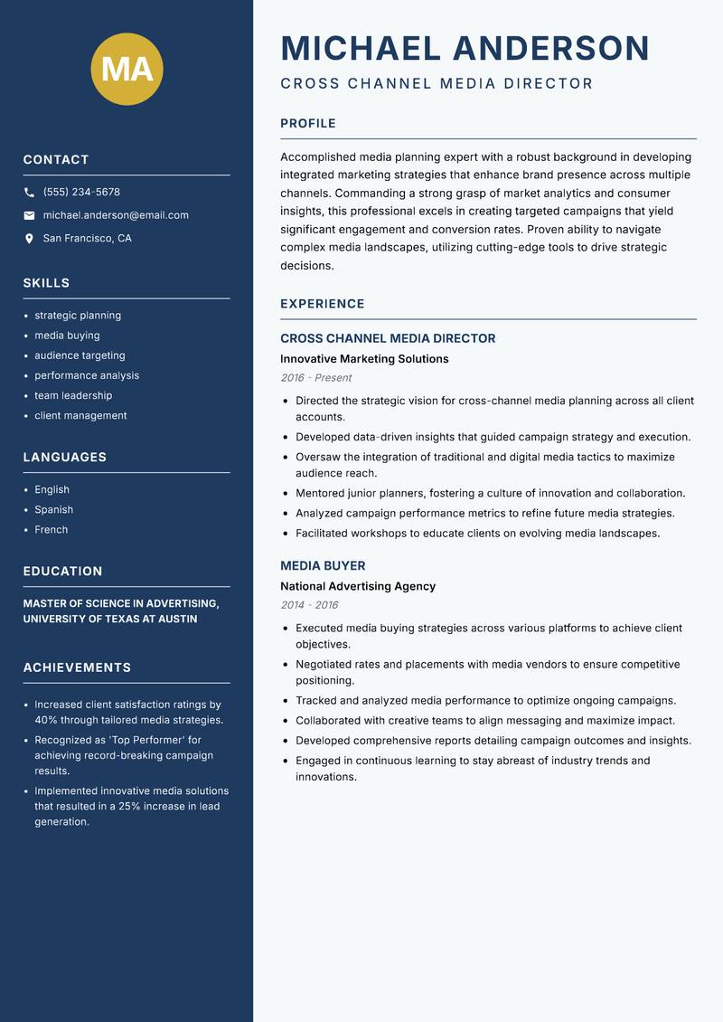 Cross Channel Media Planner resume template — Classic Clean