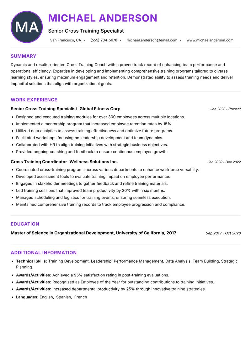 Cross Training Coach resume example — ATS-friendly template