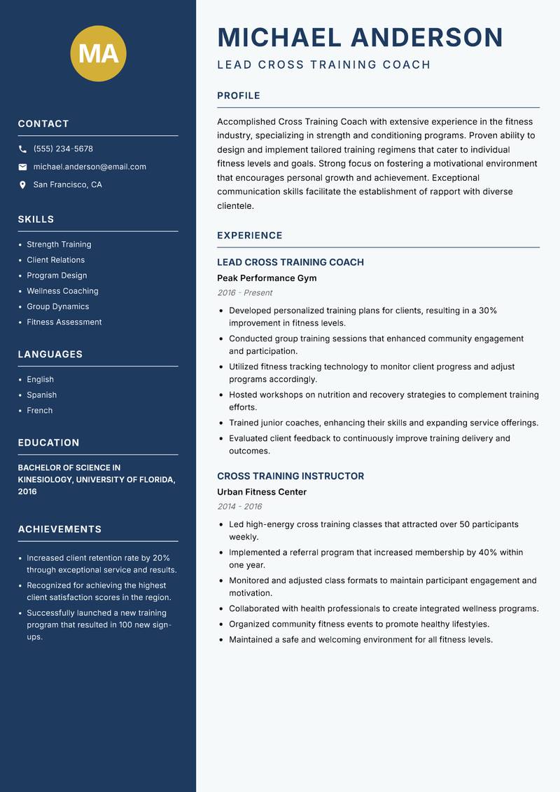 Cross Training Coach resume template — Classic Clean