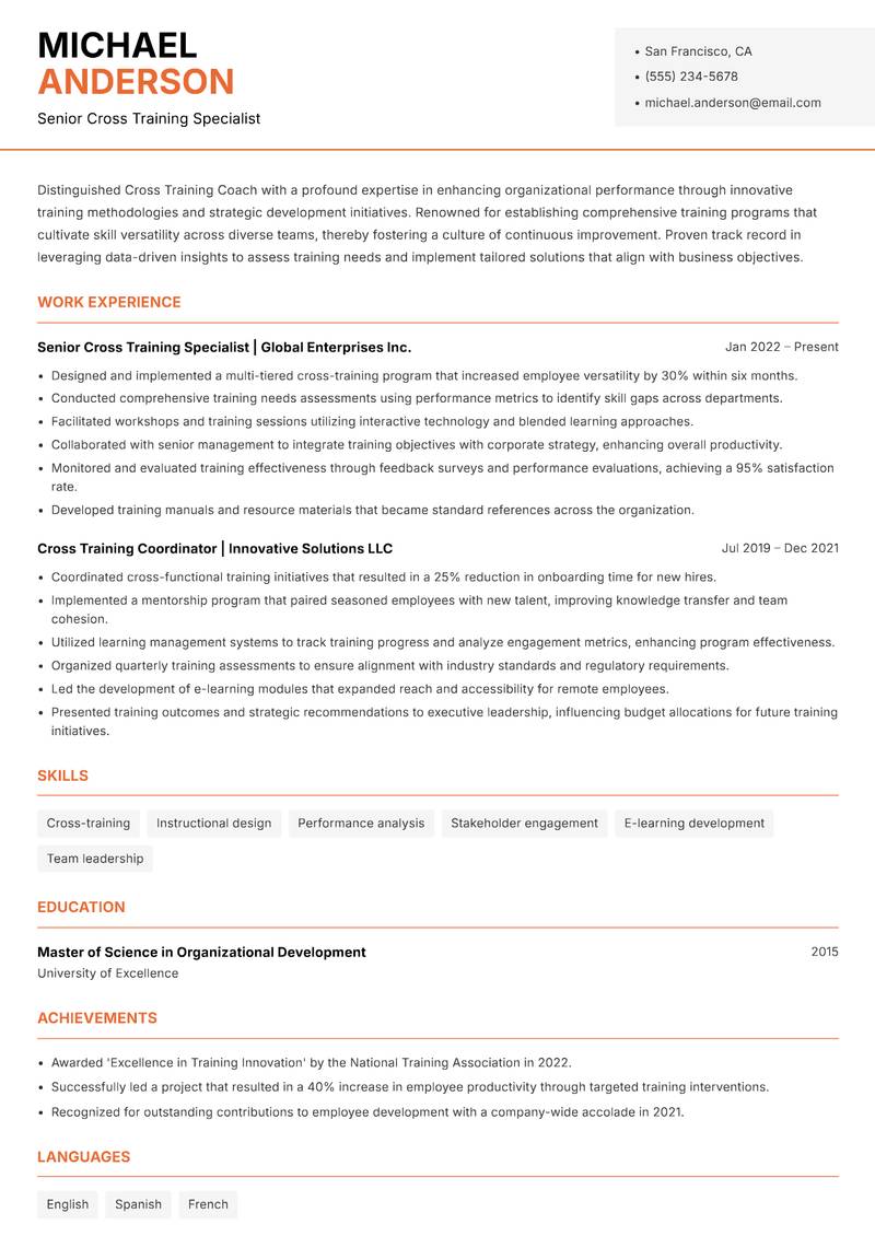 Cross Training Coach resume template — Modern Professional