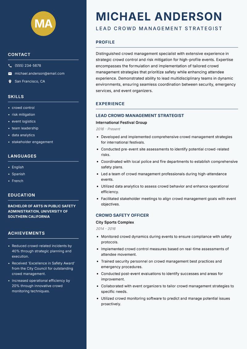 Crowd Management Specialist resume template — Classic Clean