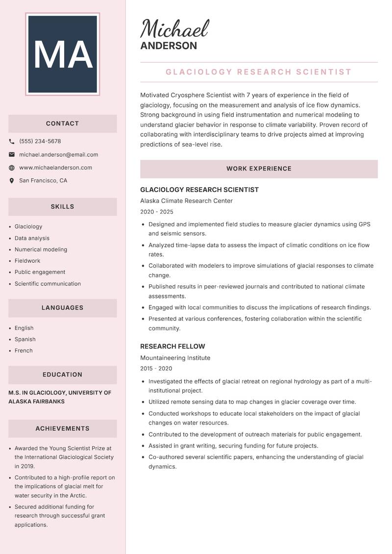 Cryosphere Scientist resume template — Executive