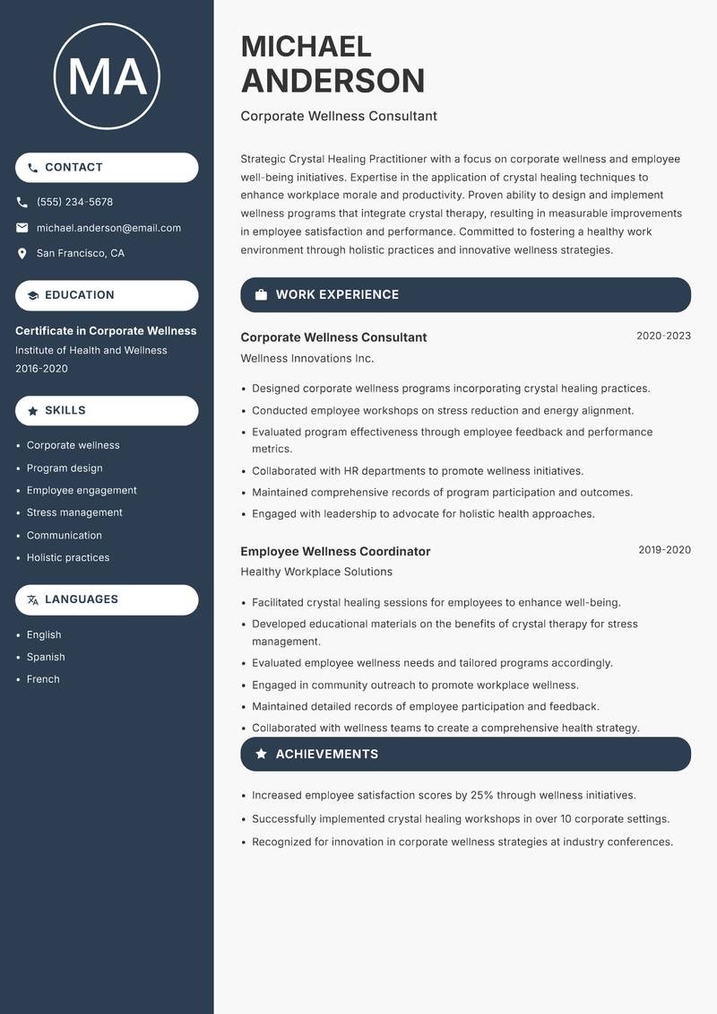 Crystal Healing Practitioner resume template — Compact