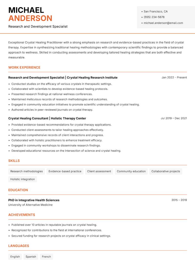 Crystal Healing Practitioner resume template — Modern Professional