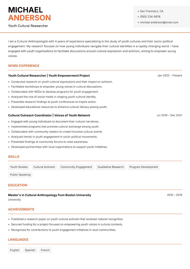 Cultural Anthropologist resume template — Modern Professional