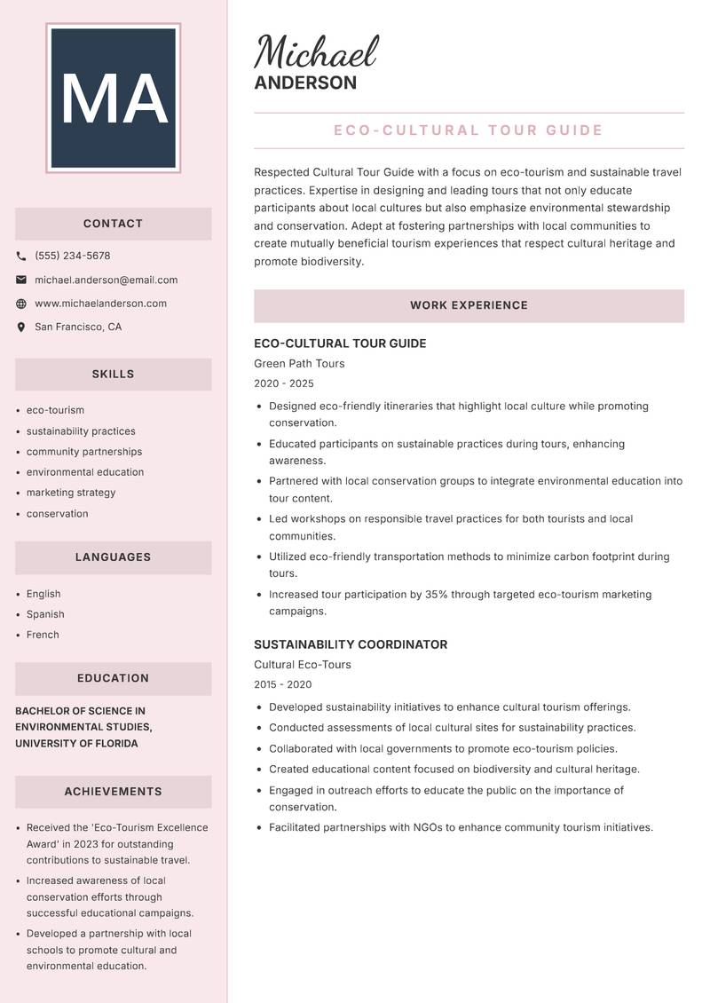 Cultural Tour Guide resume template — Executive