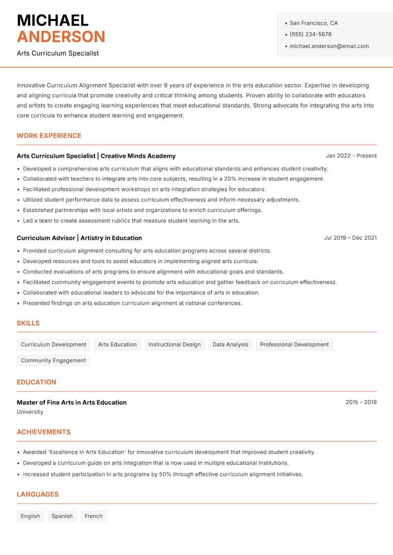Curriculum Alignment Specialist resume template — Modern Professional