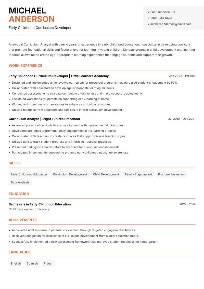 Curriculum Analyst resume template — Modern Professional