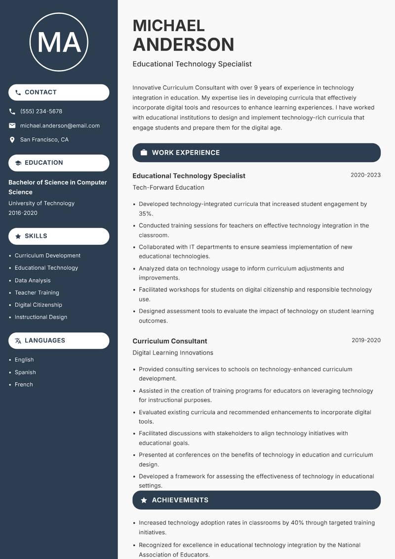 Curriculum Consultant resume template — Compact