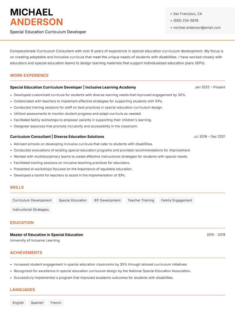 Curriculum Consultant resume template — Modern Professional